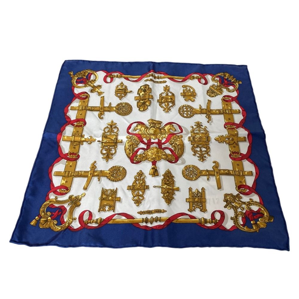 Hermes Carre 45 Ferronnerie Ironwork Silk Scarf Blue White