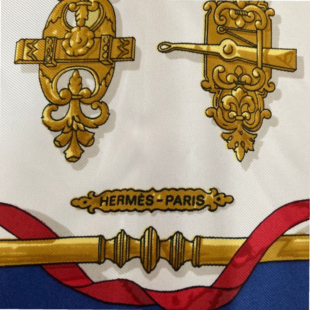 Hermes Carre 45 Ferronnerie Ironwork Silk Scarf Blue White — view 4