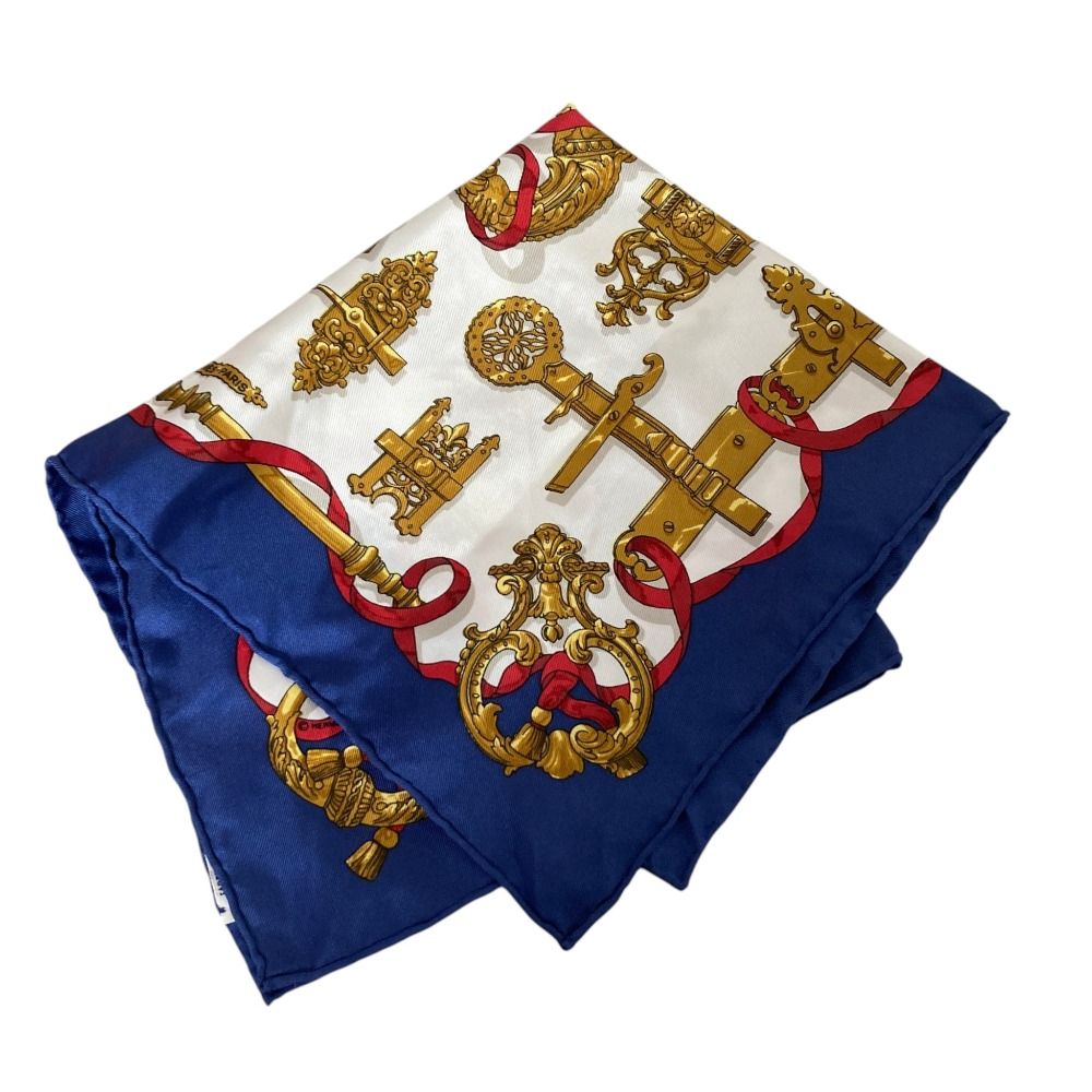 Hermes Carre 45 Ferronnerie Ironwork Silk Scarf Blue White — view 3