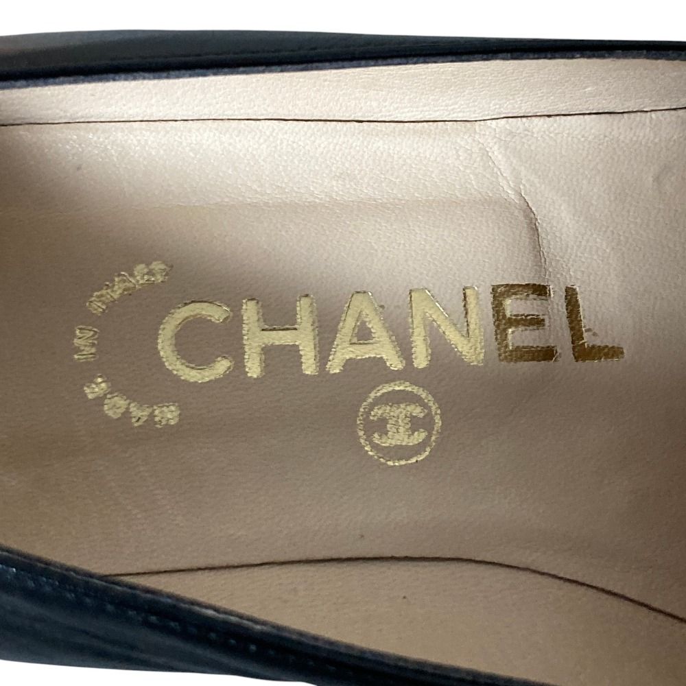 Chanel CC Logo Embroidery Leather Opera Shoes Loafers 35 Black — view 7