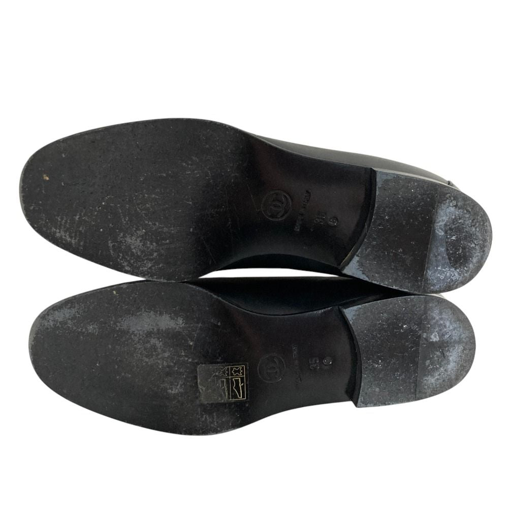 Chanel CC Logo Embroidery Leather Opera Shoes Loafers 35 Black — view 5