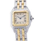 Cartier Panthere MM 2 Row SS 18k Yellow Gold Watch Quartz Ivory Dial