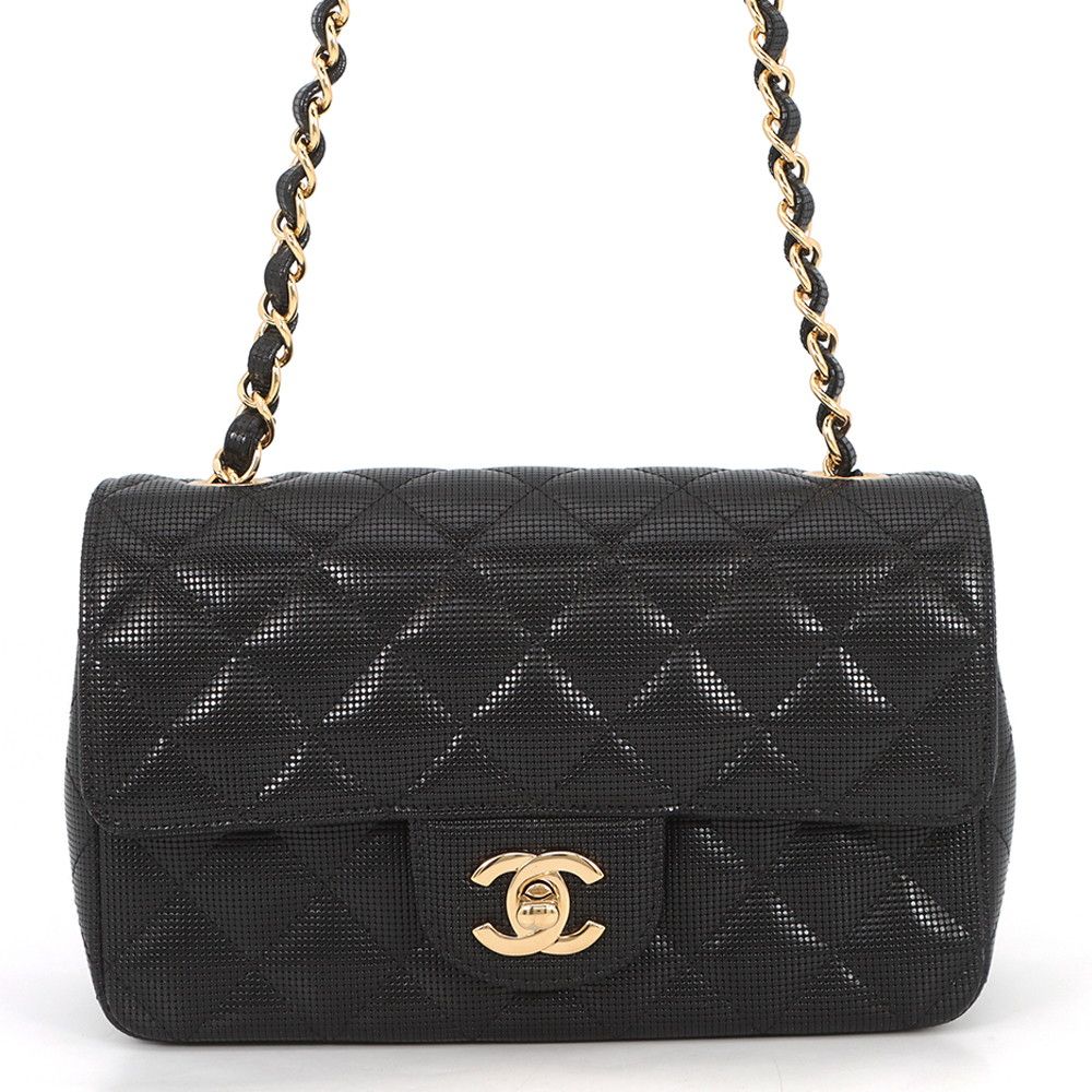 Chanel Chain Shoulder Bag Mini Quilted 20 CC Logo Leather Black