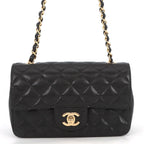 Chanel Chain Shoulder Bag Mini Quilted 20 CC Logo Leather Black