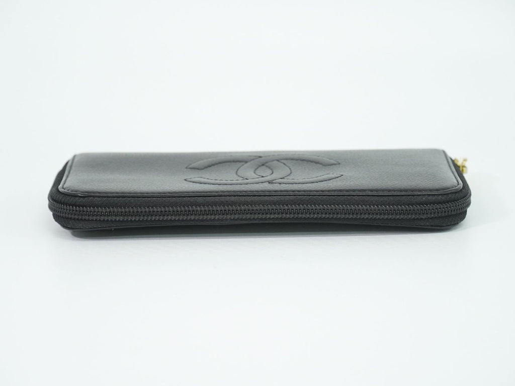 Chanel CC Logo Zip Around Wallet Caviar Leather Black — view 5