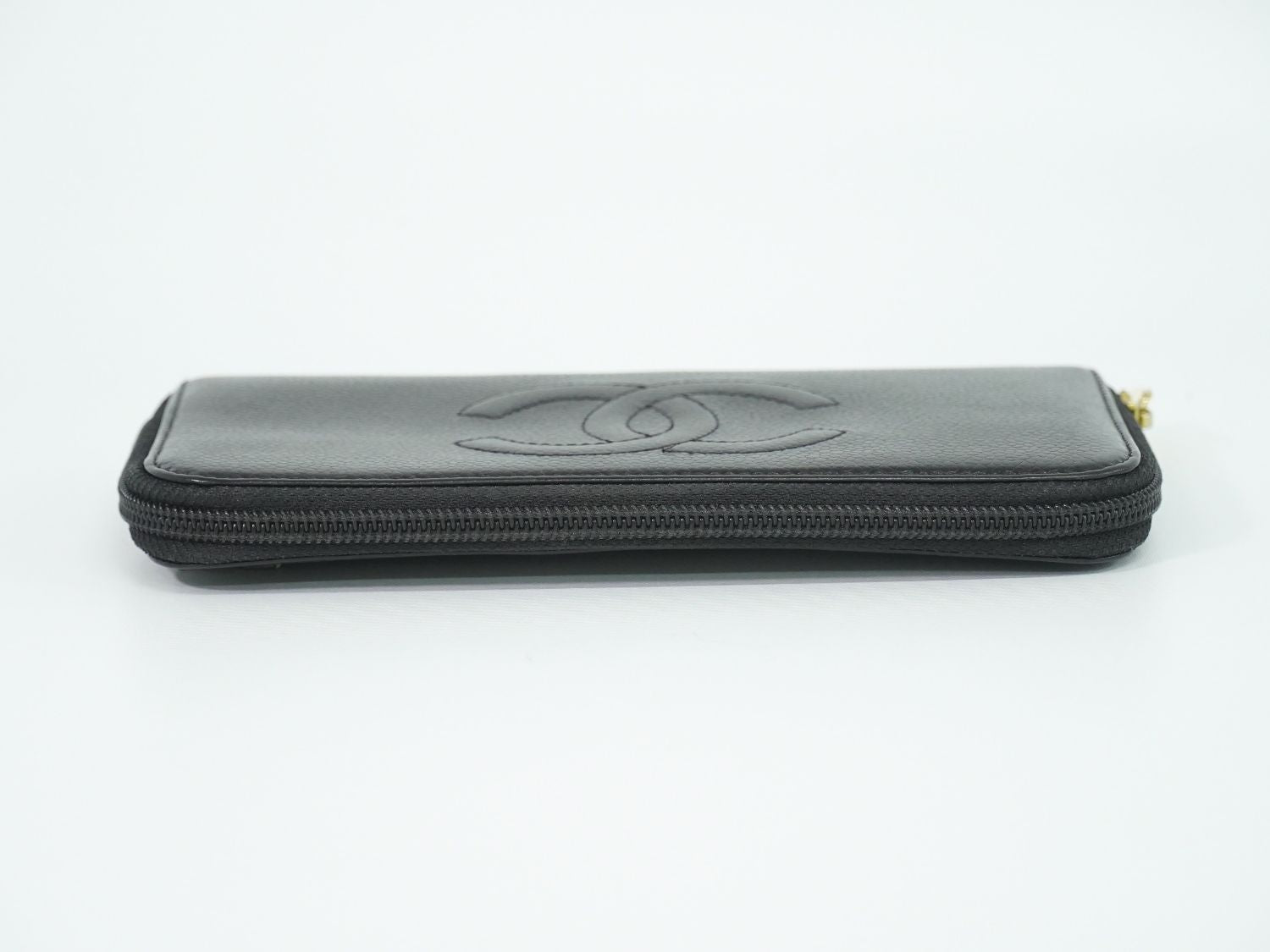 Chanel CC Logo Zip Around Wallet Caviar Leather Black — view 5