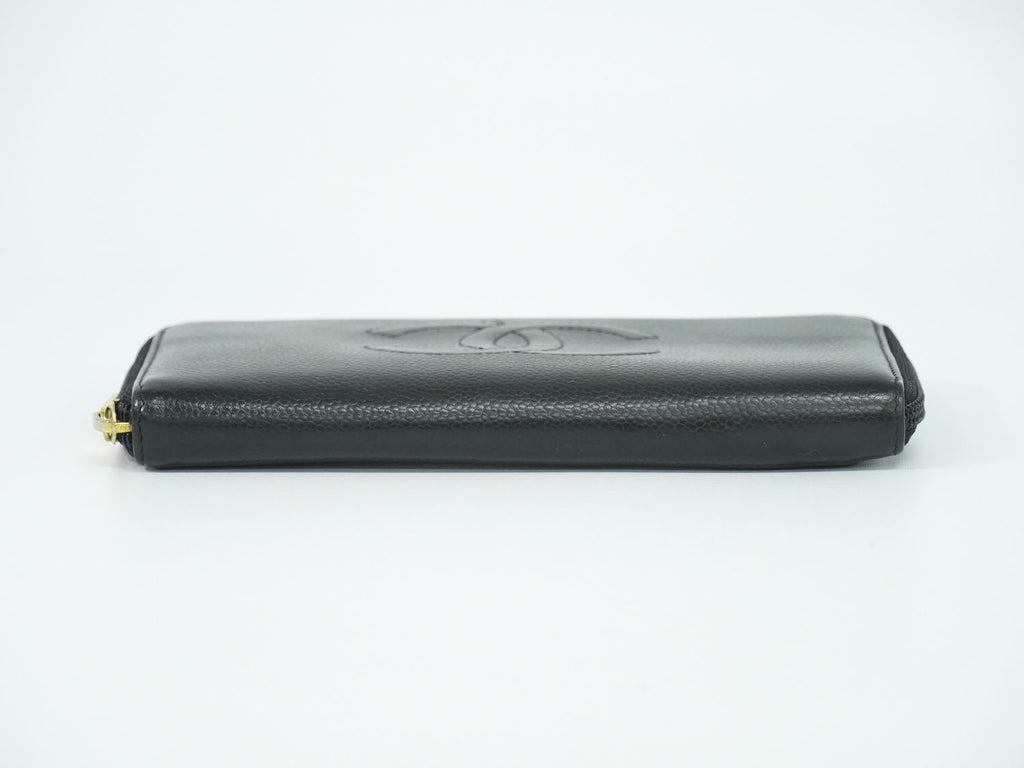 Chanel CC Logo Zip Around Wallet Caviar Leather Black — view 3