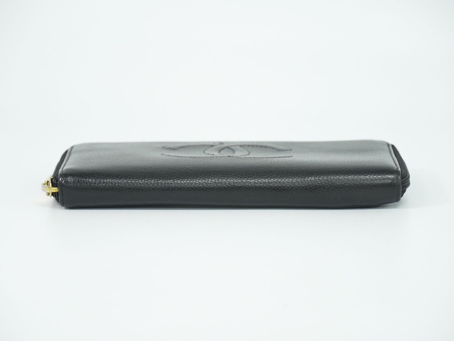 Chanel CC Logo Zip Around Wallet Caviar Leather Black — view 3