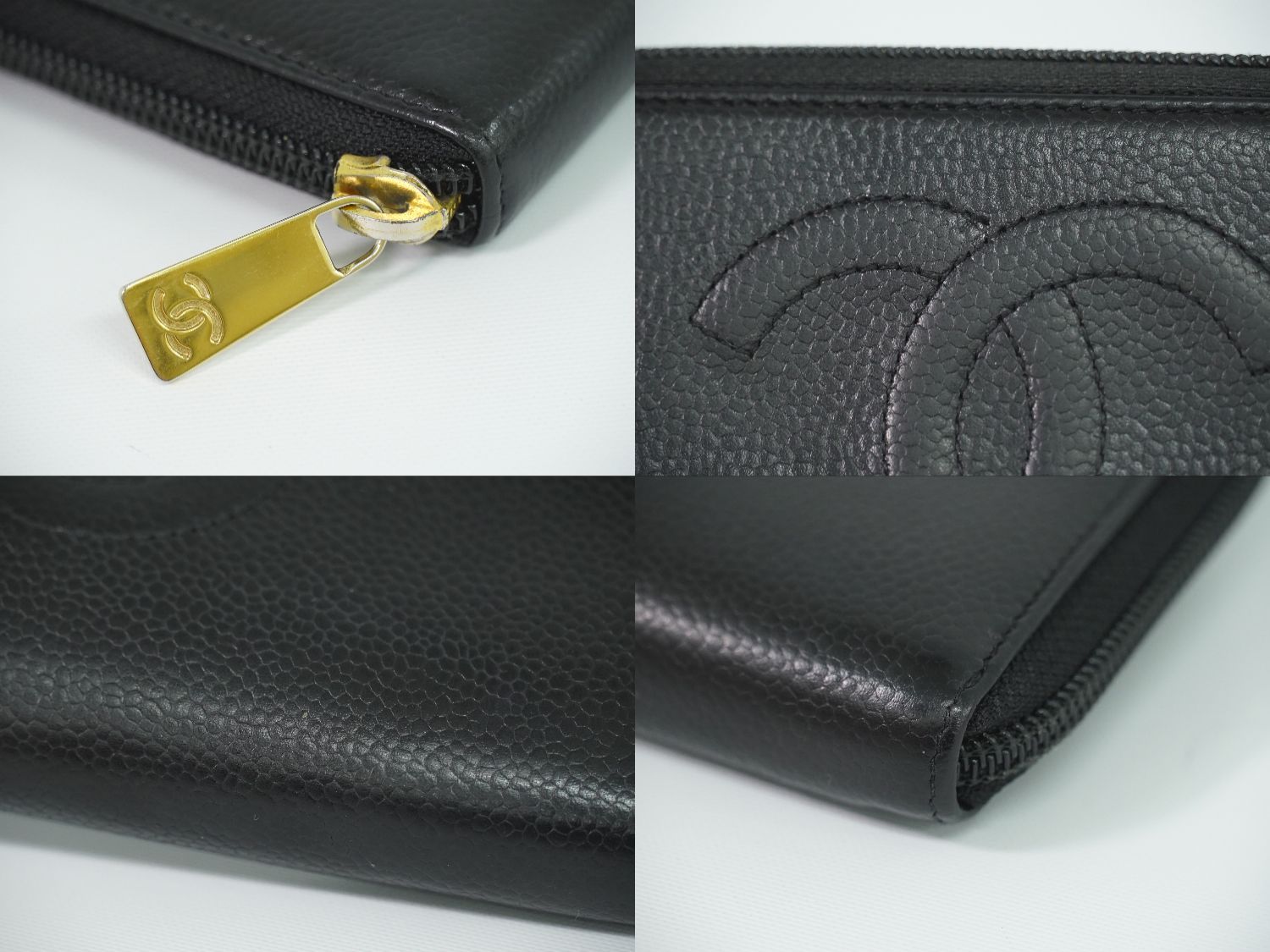 Chanel CC Logo Zip Around Wallet Caviar Leather Black — view 6