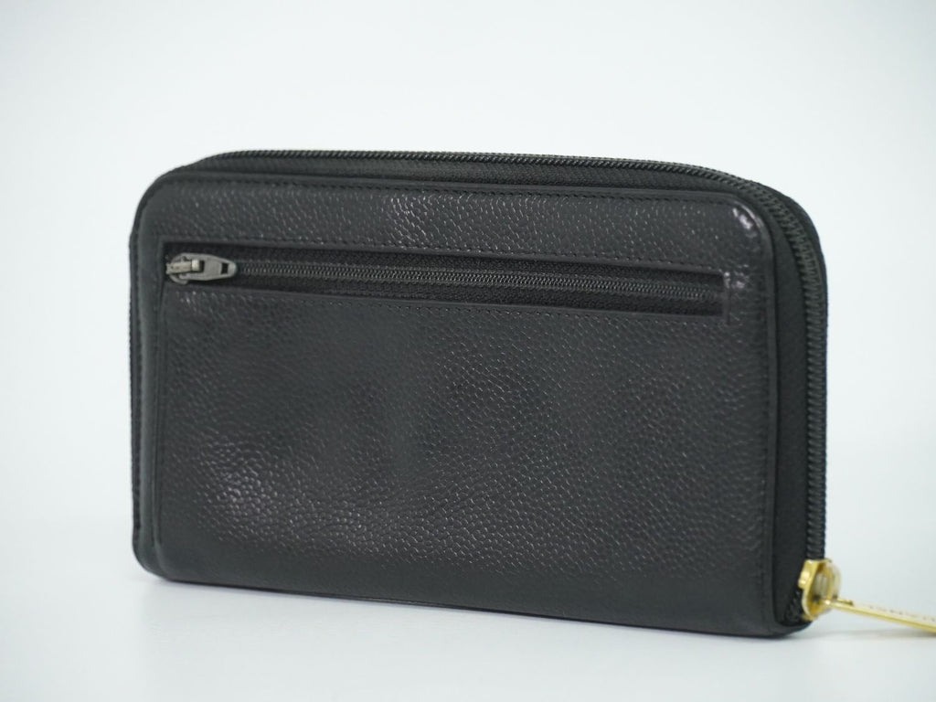 Chanel CC Logo Zip Around Wallet Caviar Leather Black — view 2