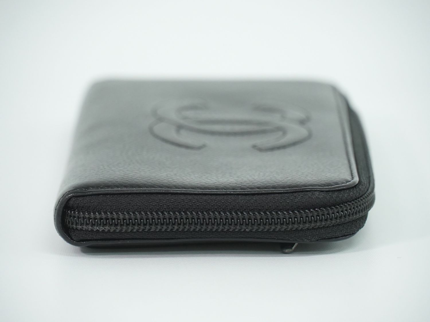 Chanel CC Logo Zip Around Wallet Caviar Leather Black — view 4