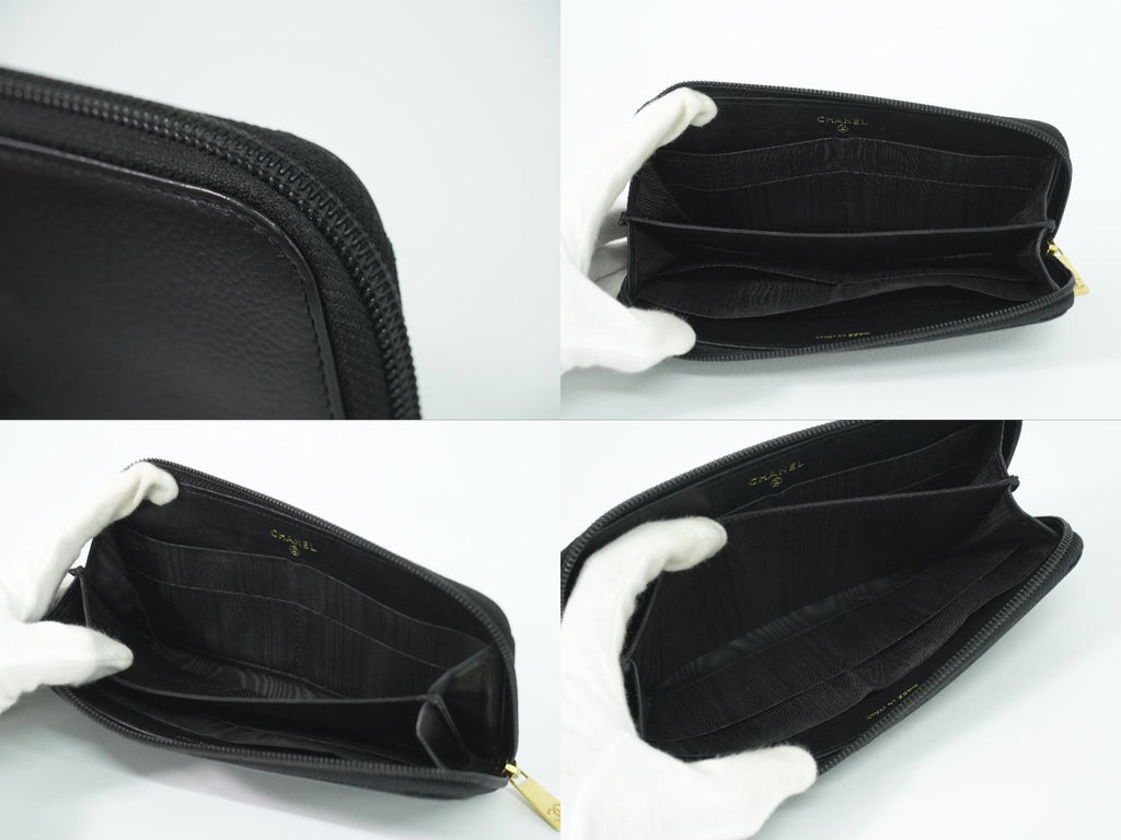 Chanel CC Logo Zip Around Wallet Caviar Leather Black — view 7