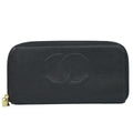 Chanel CC Logo Zip Around Wallet Caviar Leather Black