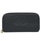 Chanel CC Logo Zip Around Wallet Caviar Leather Black