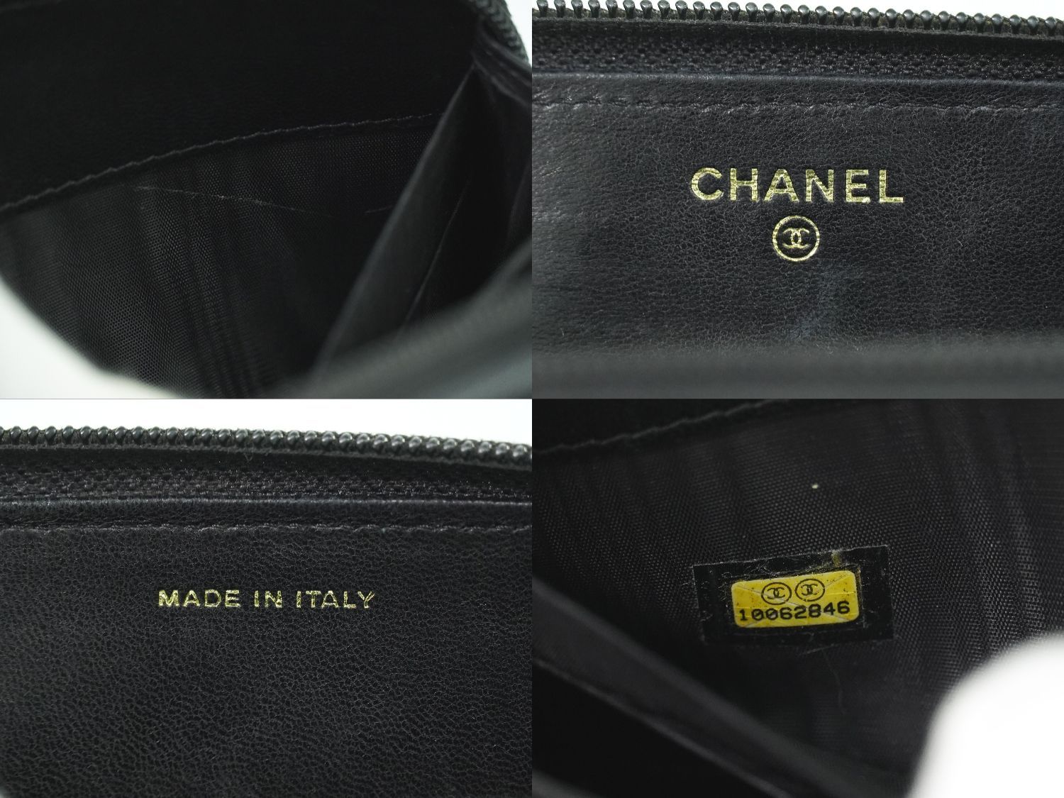 Chanel CC Logo Zip Around Wallet Caviar Leather Black — view 9