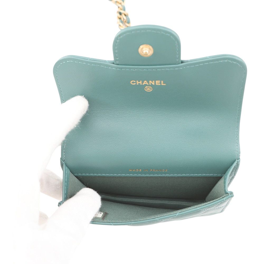 Chanel Chain Wallet Quilted CC Logo Flap Coin Purse Lambskin — view 5