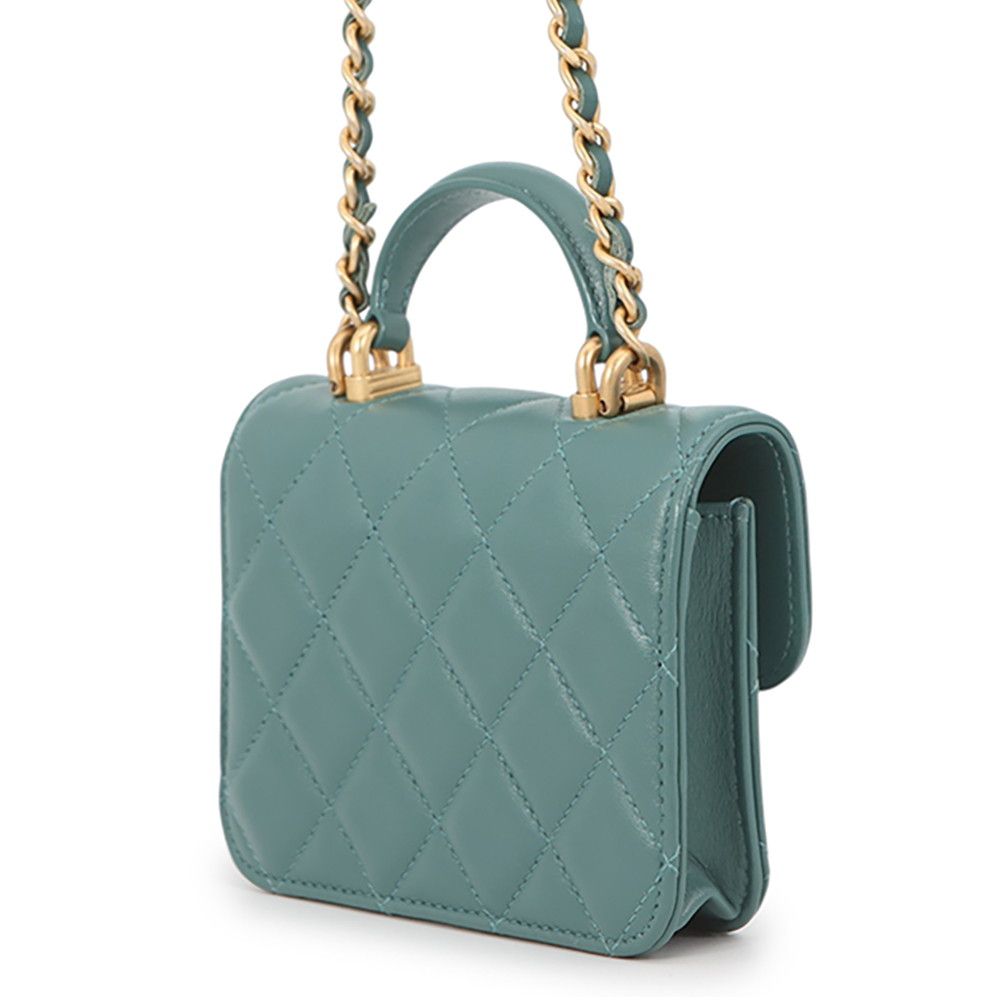 Chanel Chain Wallet Quilted CC Logo Flap Coin Purse Lambskin — view 2