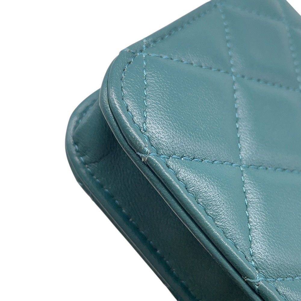 Chanel Chain Wallet Quilted CC Logo Flap Coin Purse Lambskin — view 6