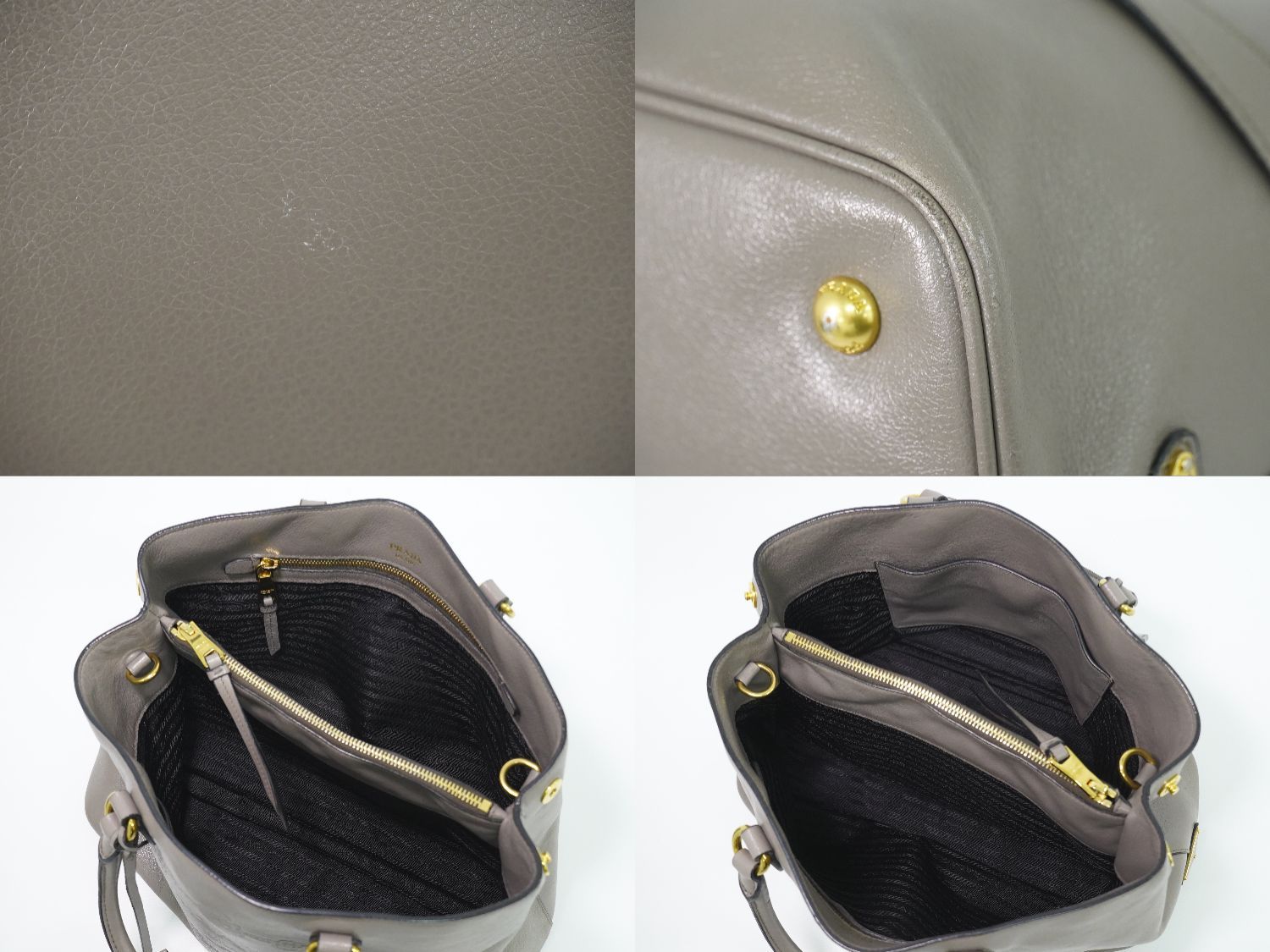 Prada Leather 2-Way Shoulder Bag Tote Pochette Gray — view 7