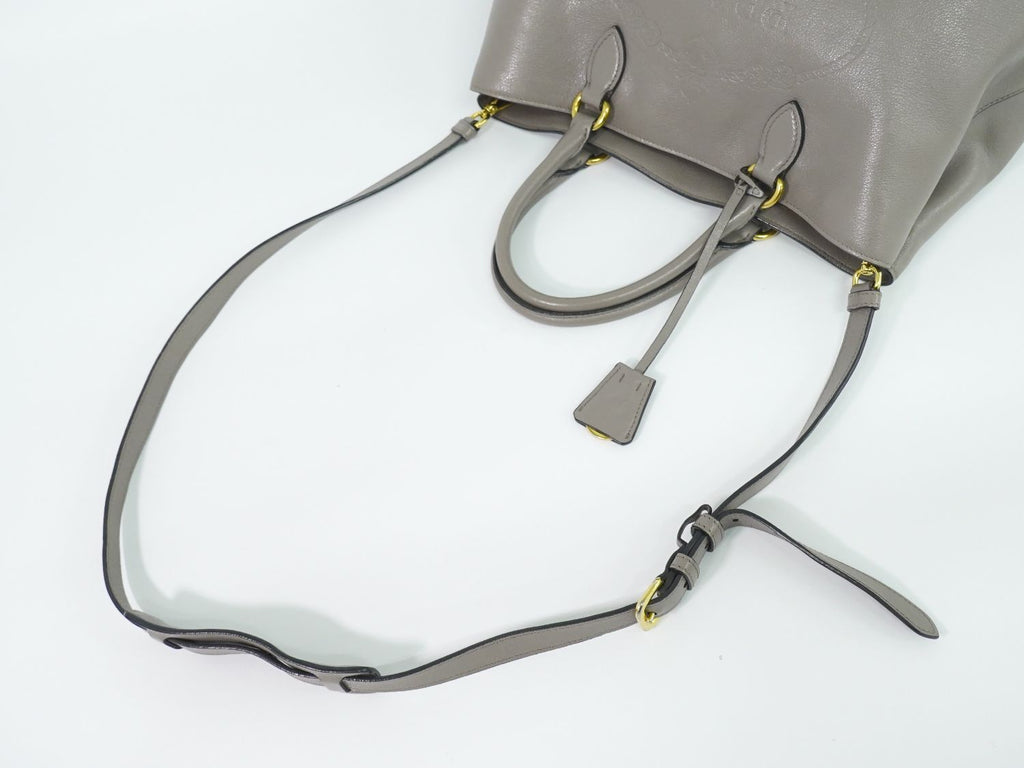 Prada Leather 2-Way Shoulder Bag Tote Pochette Gray — view 5
