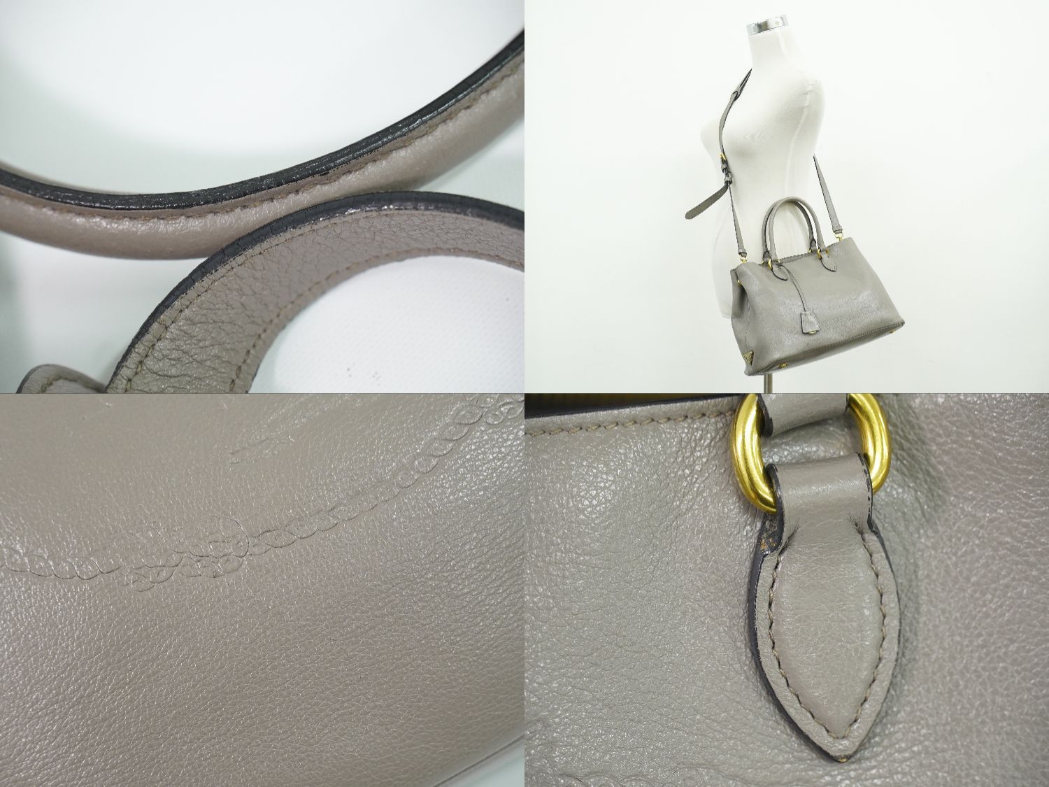 Prada Leather 2-Way Shoulder Bag Tote Pochette Gray — view 6