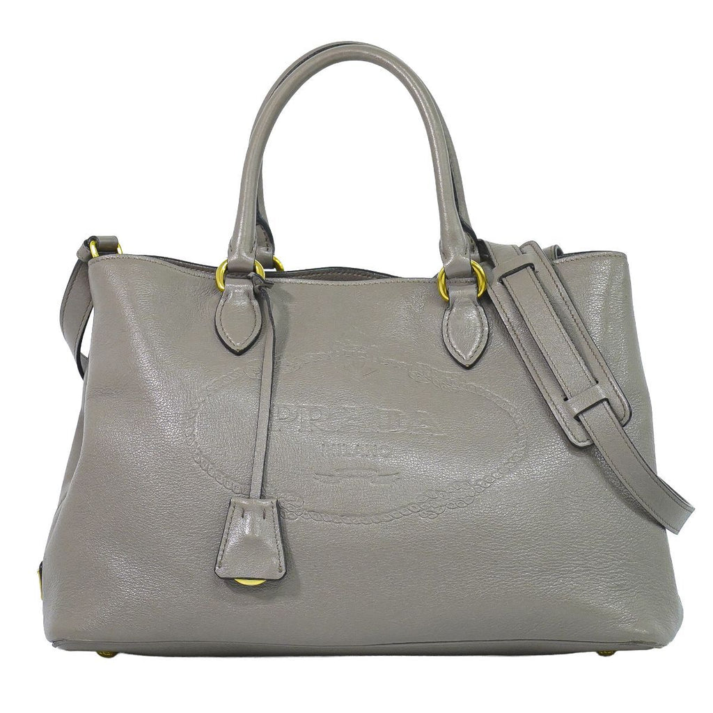 Prada Leather 2-Way Shoulder Bag Tote Pochette Gray