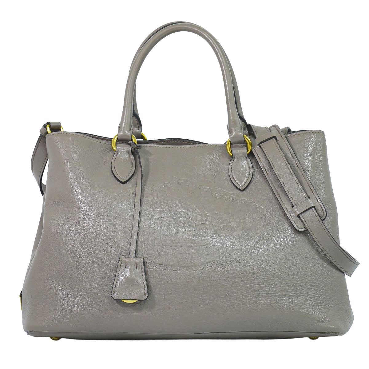Prada Leather 2-Way Shoulder Bag Tote Pochette Gray
