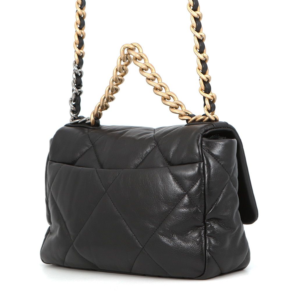 Chanel Chain Shoulder Bag 19 CC Logo Shiny Lambskin Black — view 2