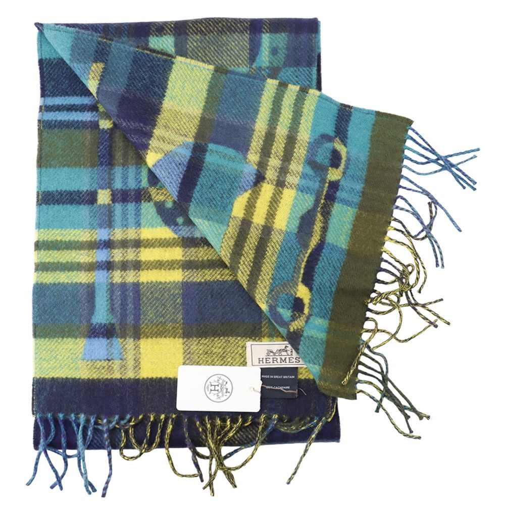 Hermes Scarf Her Mes Tartan Check Cashmere Shawl — view 2