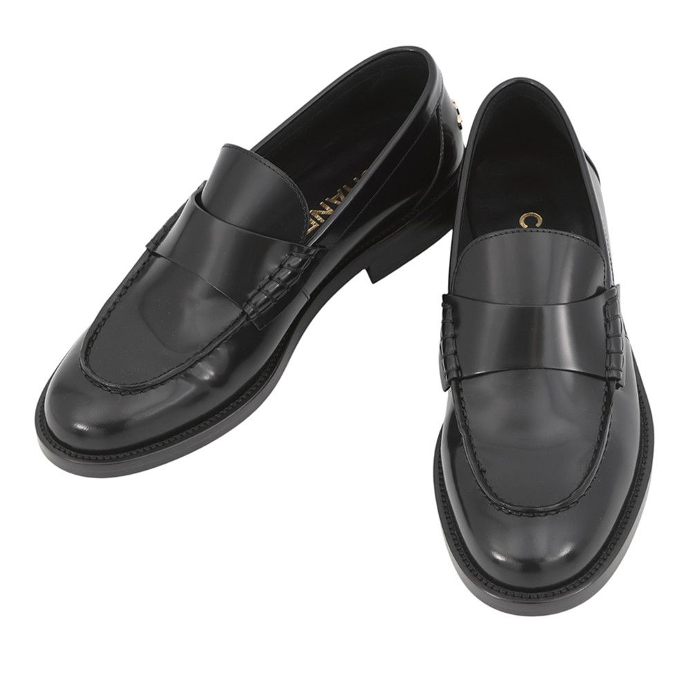Chanel Loafers Back Toe Carre Shiny Calfskin 38c Shoes Black SS