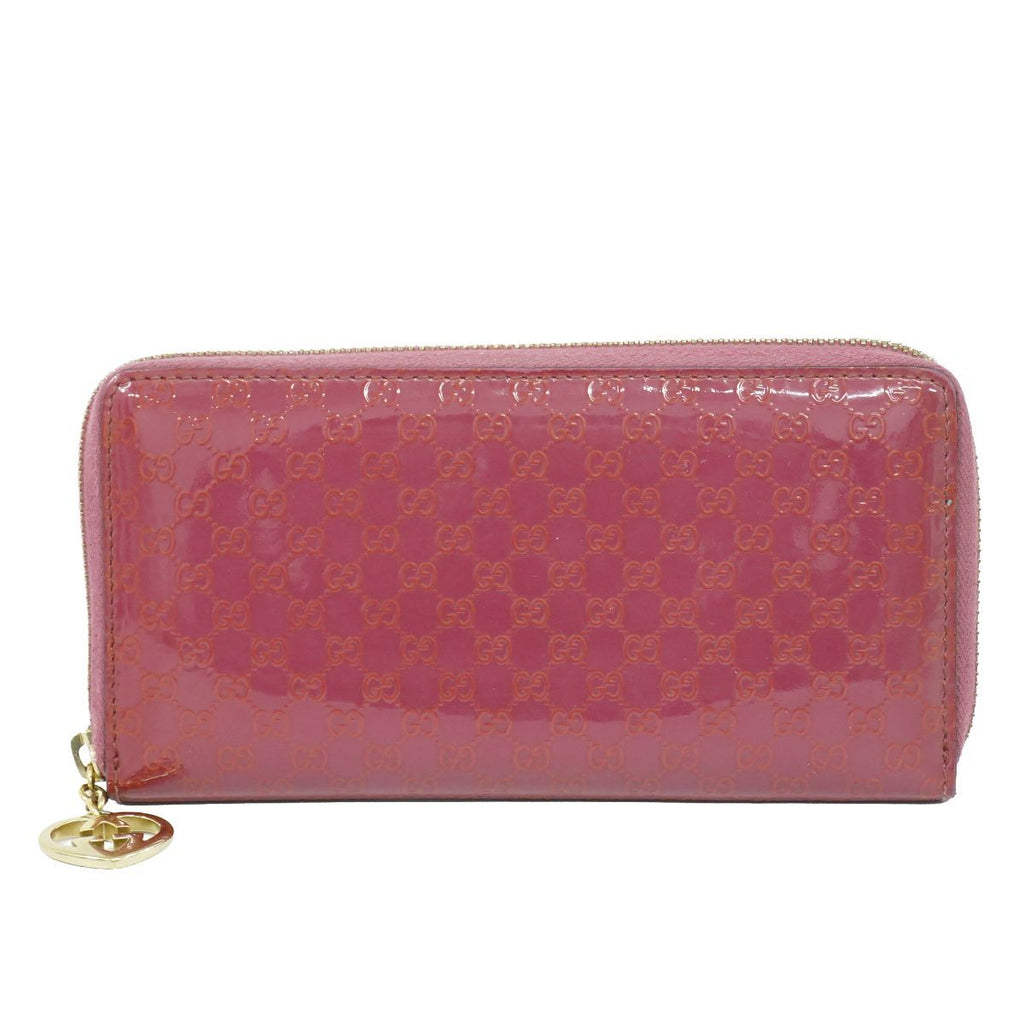 Gucci Brea Micro Guccissima Zip Around Wallet Patent Leather Pink