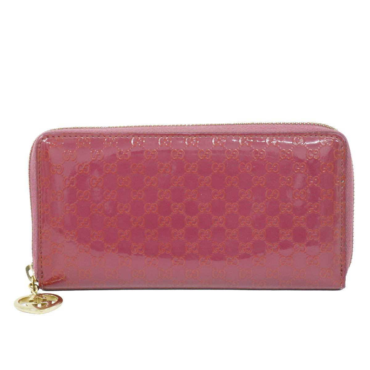 Gucci Brea Micro Guccissima Zip Around Wallet Patent Leather Pink