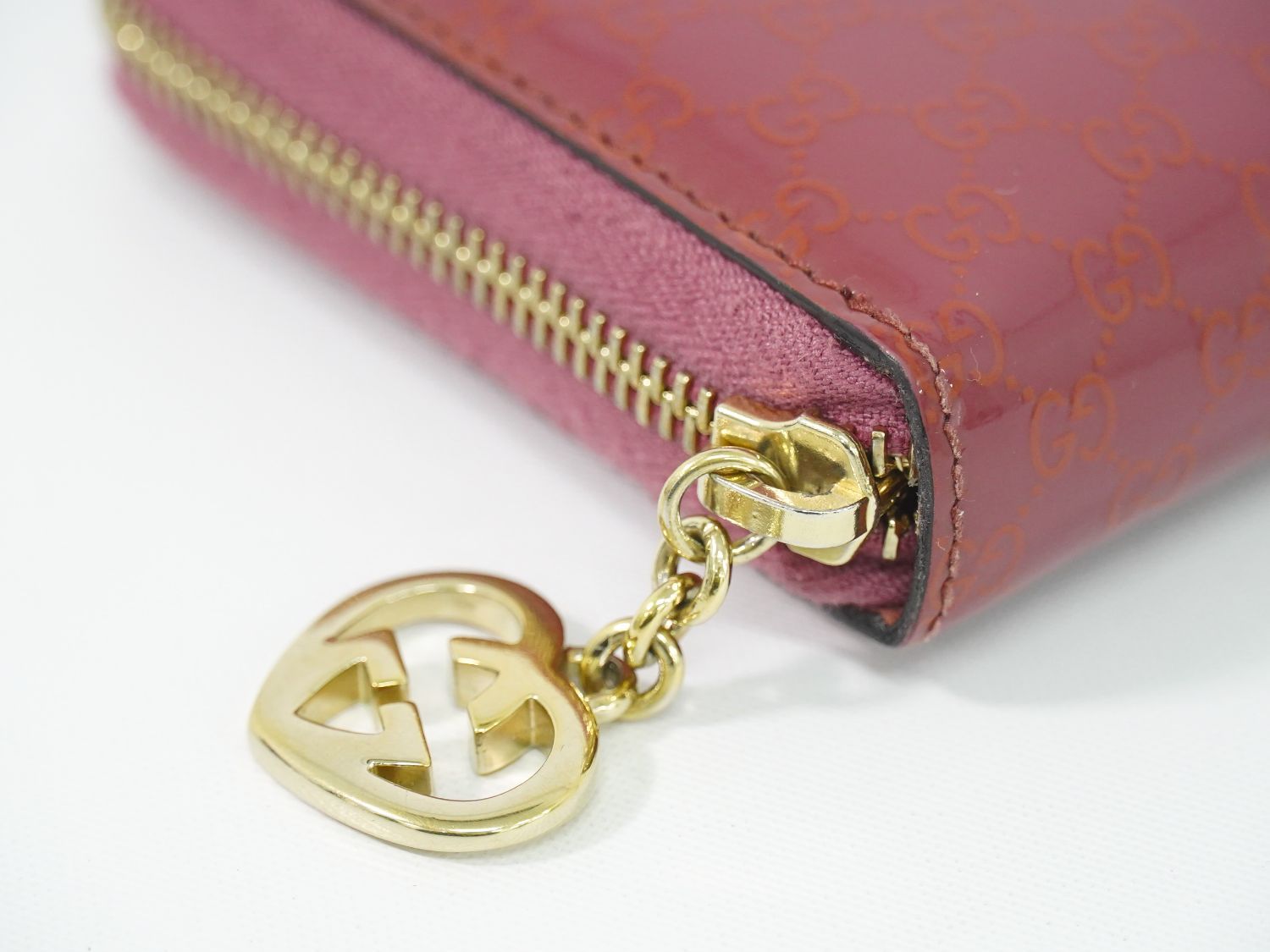 Gucci Brea Micro Guccissima Zip Around Wallet Patent Leather Pink — view 6