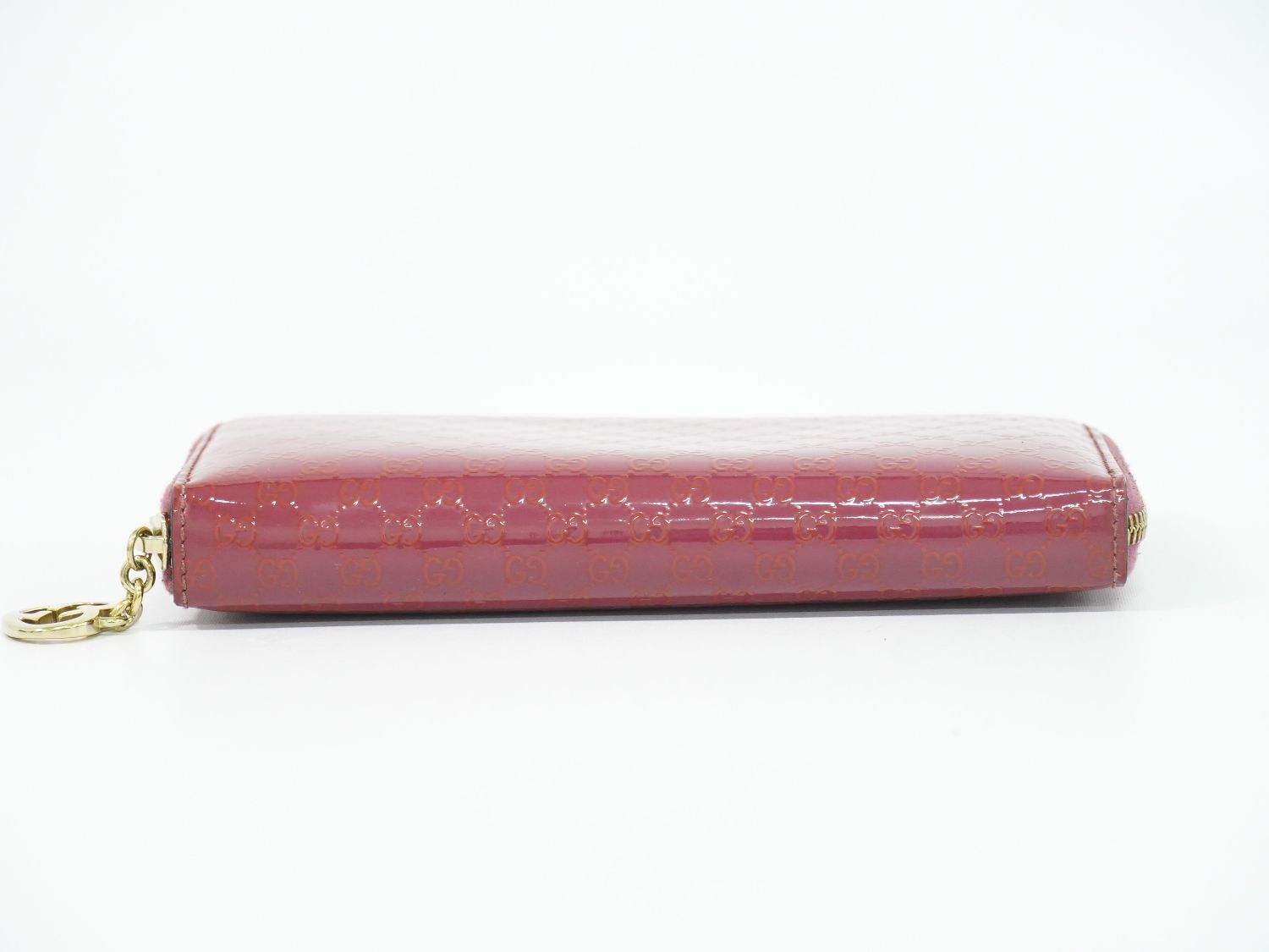 Gucci Brea Micro Guccissima Zip Around Wallet Patent Leather Pink — view 3