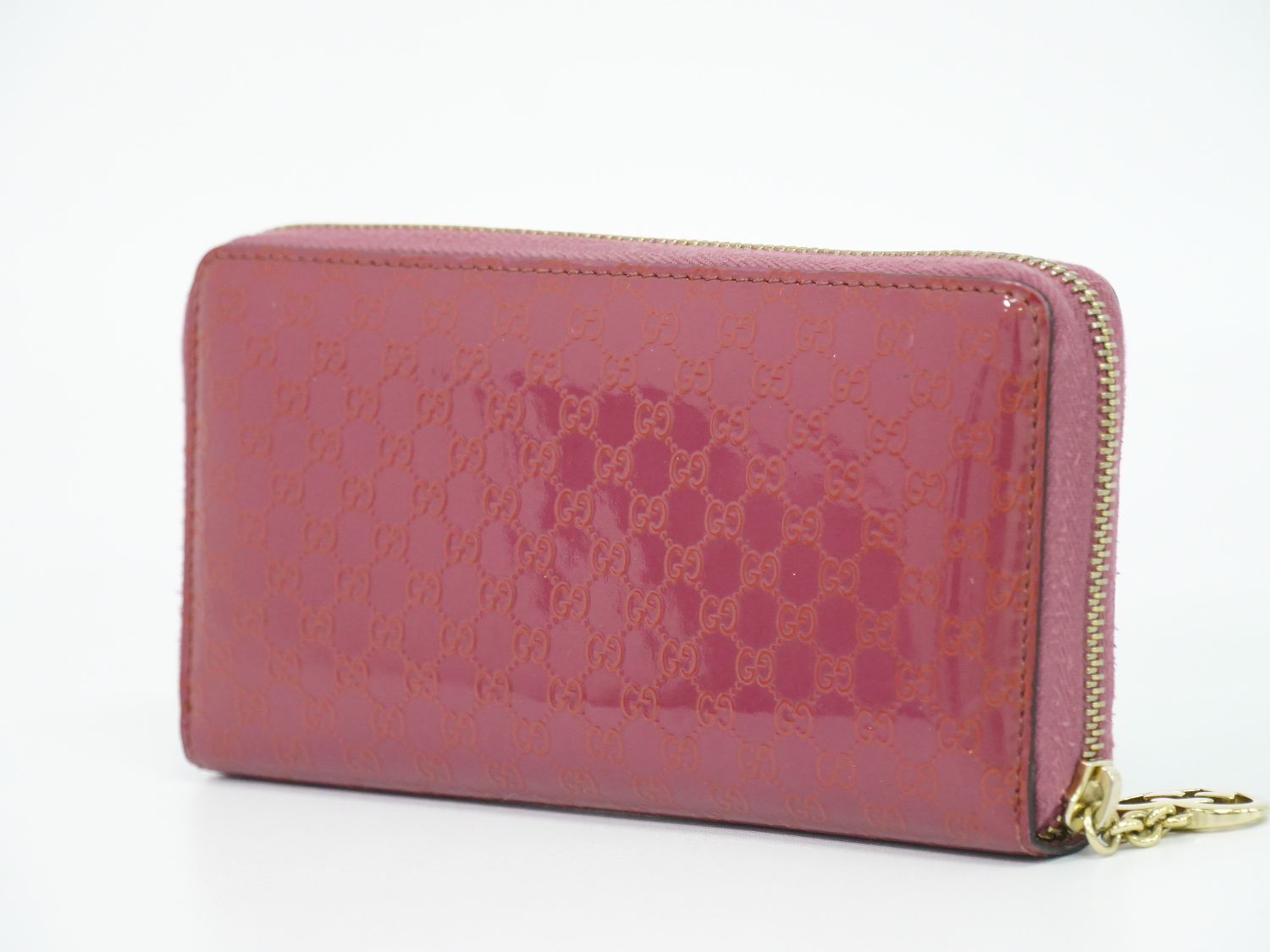 Gucci Brea Micro Guccissima Zip Around Wallet Patent Leather Pink — view 2