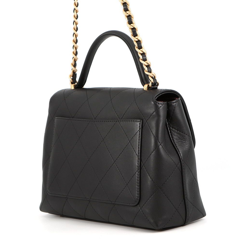 Chanel Chain Shoulder Bag Top Handle Flap CC Logo Large Calfskin Black — view 2