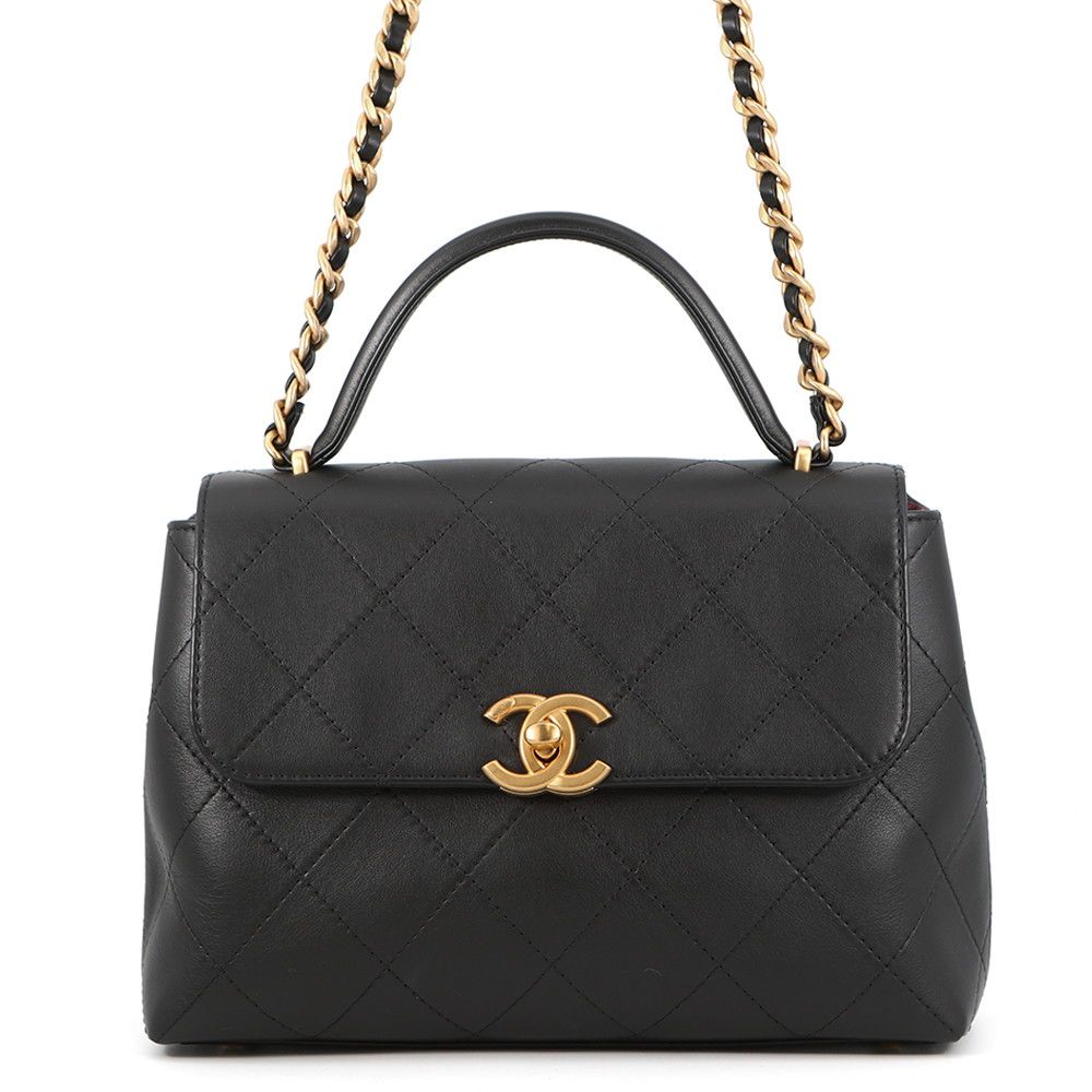 Chanel Chain Shoulder Bag Top Handle Flap CC Logo Large Calfskin Black