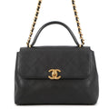 Chanel Chain Shoulder Bag Top Handle Flap CC Logo Large Calfskin Black