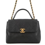 Chanel Chain Shoulder Bag Top Handle Flap CC Logo Large Calfskin Black