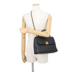 Chanel Chain Shoulder Bag Top Handle Flap CC Logo Large Calfskin Black — view 5