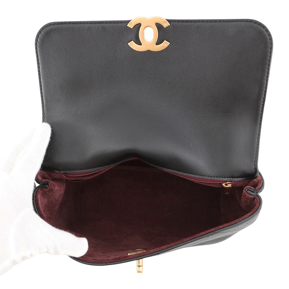 Chanel Chain Shoulder Bag Top Handle Flap CC Logo Large Calfskin Black — view 6