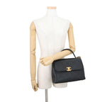 Chanel Chain Shoulder Bag Top Handle Flap CC Logo Large Calfskin Black — view 4