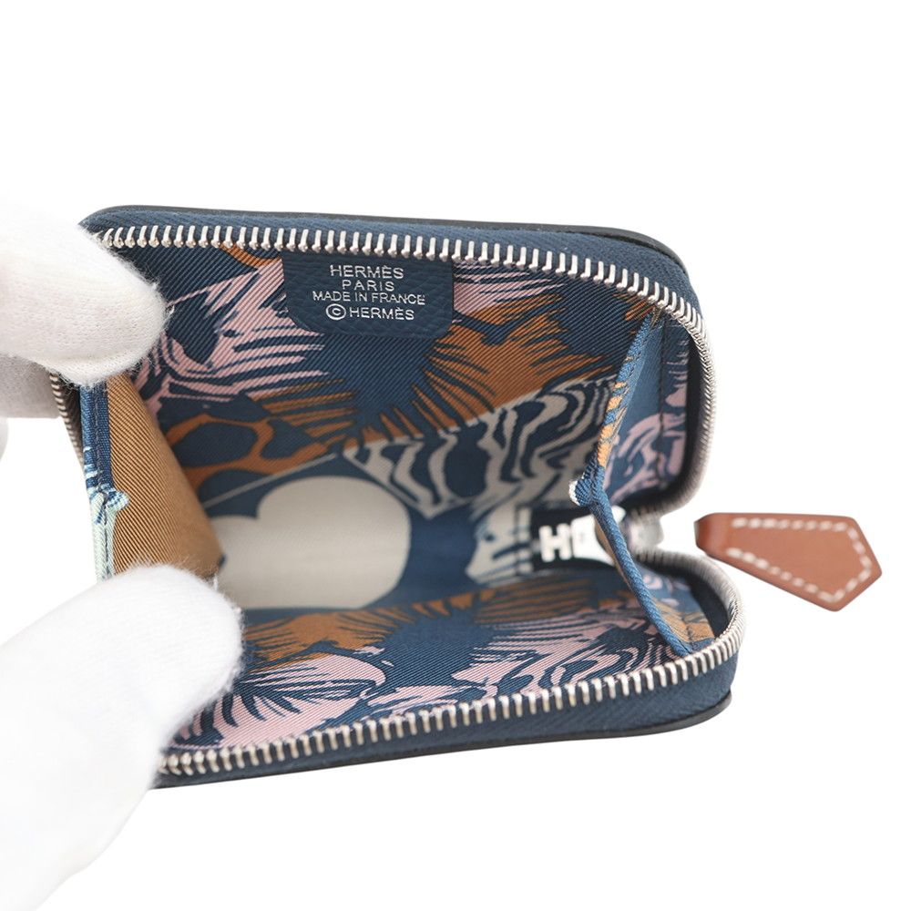Hermes Coin Case Azap Compact Mini Silk in Blue Deplus Silver Epsom — view 4