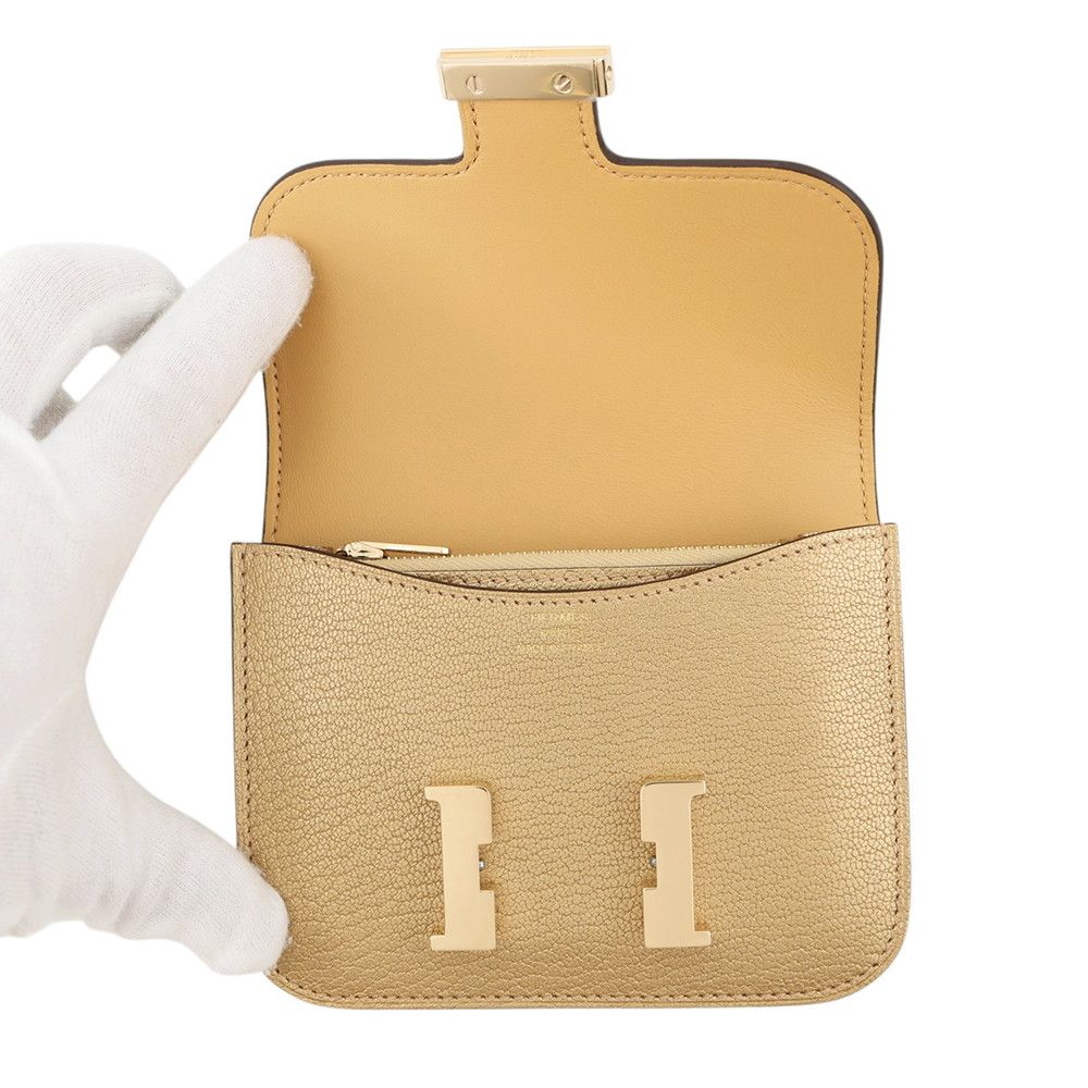 Hermes Wallet Constance Slim Dress Champagne Gold Chevre Sham Kira Coin Case — view 4