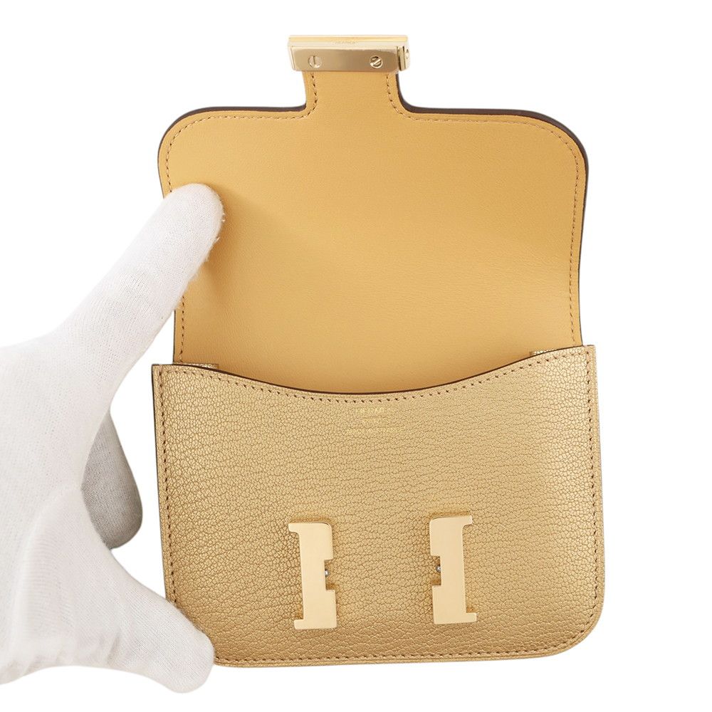 Hermes Wallet Constance Slim Dress Champagne Gold Chevre Sham Kira Coin Case — view 5