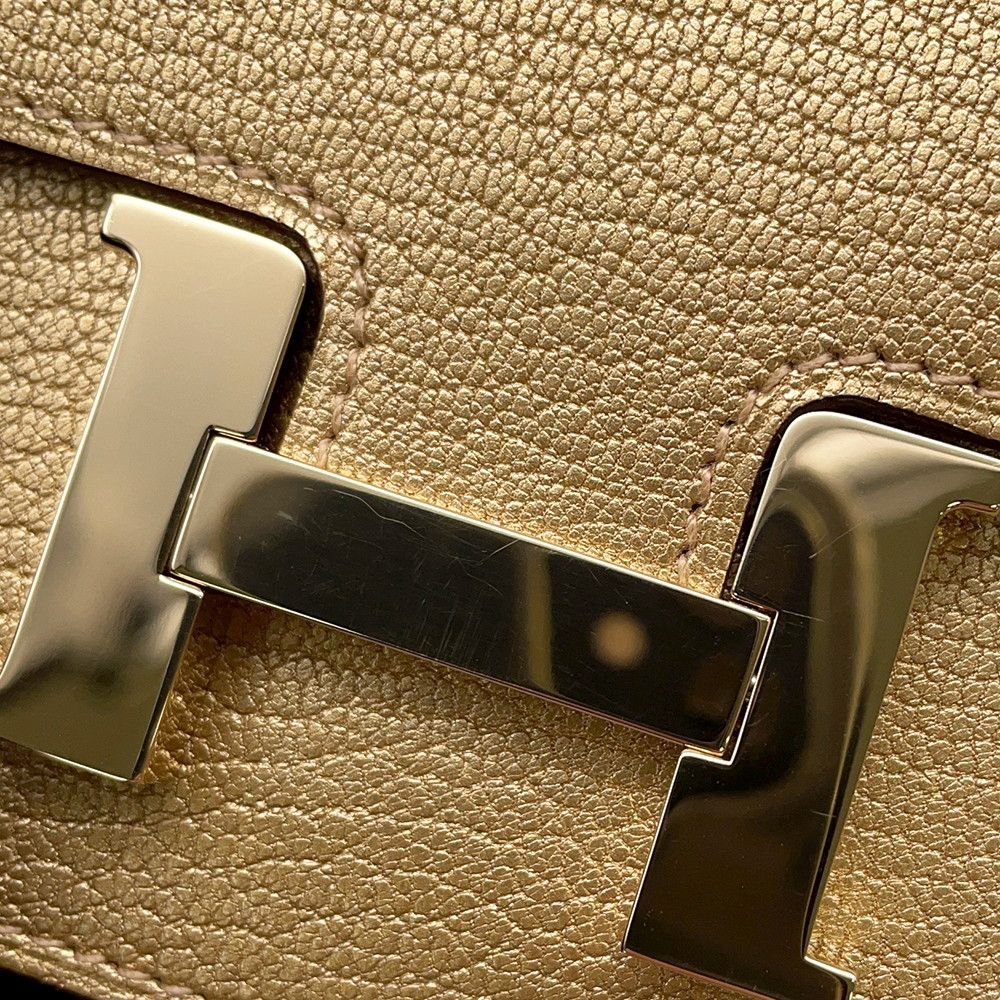 Hermes Wallet Constance Slim Dress Champagne Gold Chevre Sham Kira Coin Case — view 9