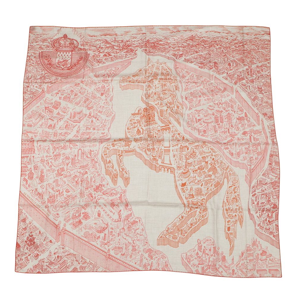 Hermes Shawl Carre 140 Geant la Nouvelle Cite Cavaliere Silk Cashmere Scarf