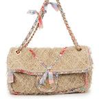 Chanel Chain Shoulder Bag Quilted 30 CC Logo Raffia Ribbon Double