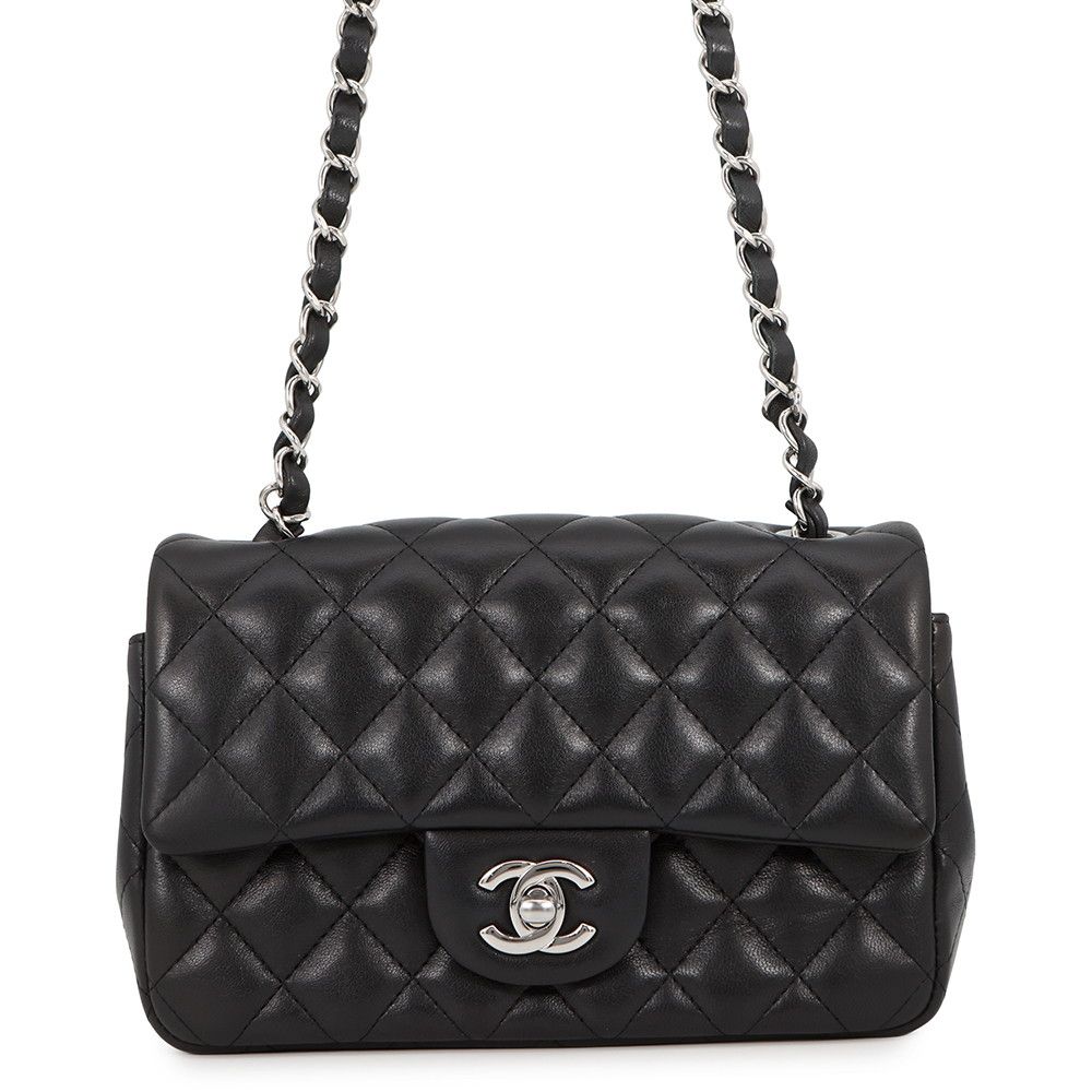 Chanel Chain Shoulder Bag Mini Quilted 20 CC Logo Lambskin Black