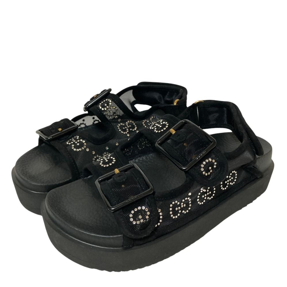 Gucci GG Logo Crystal Platform Sandals 35 Black